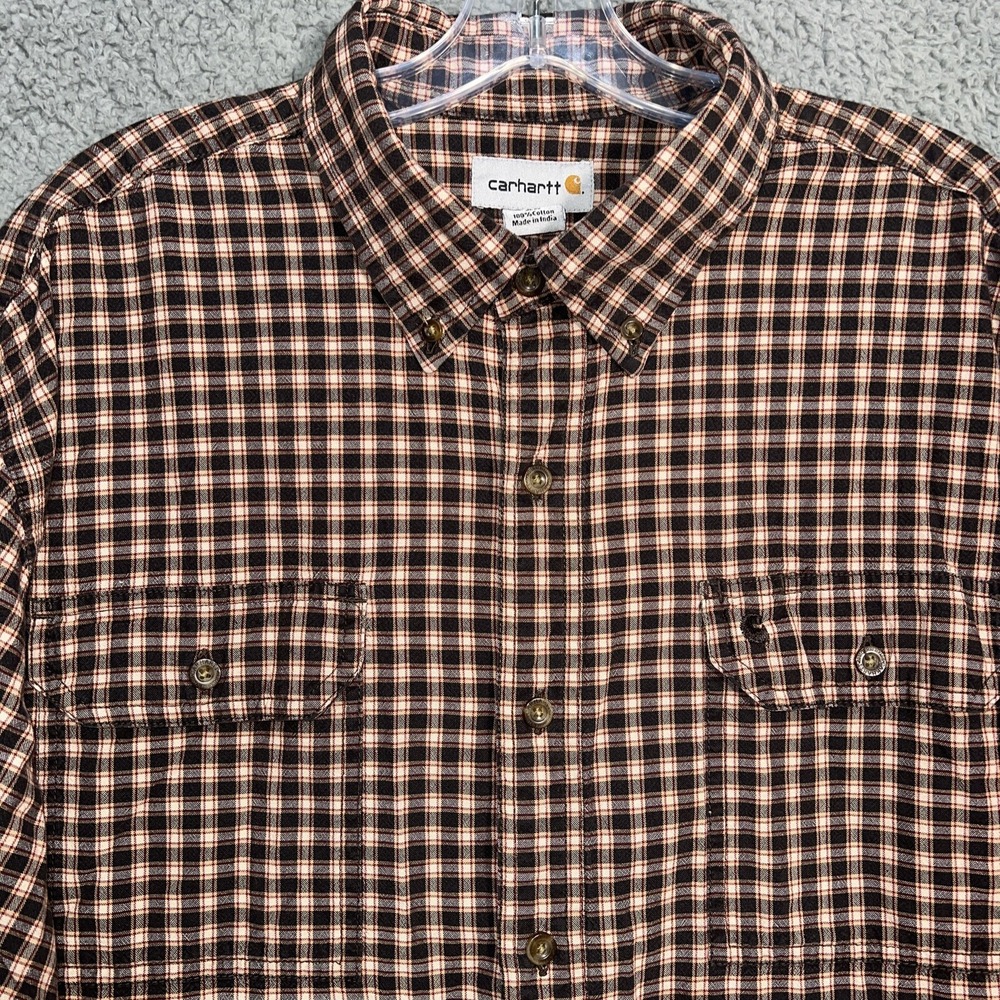 Carhartt Flannel Shirt Men's Sz XL Yellow Plaid Thick Button Up Workwear Pockets
